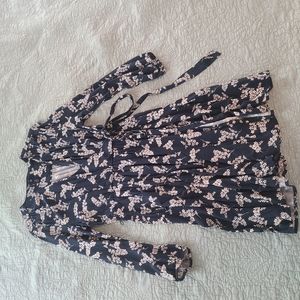 Navy floral patterned wrap style dress